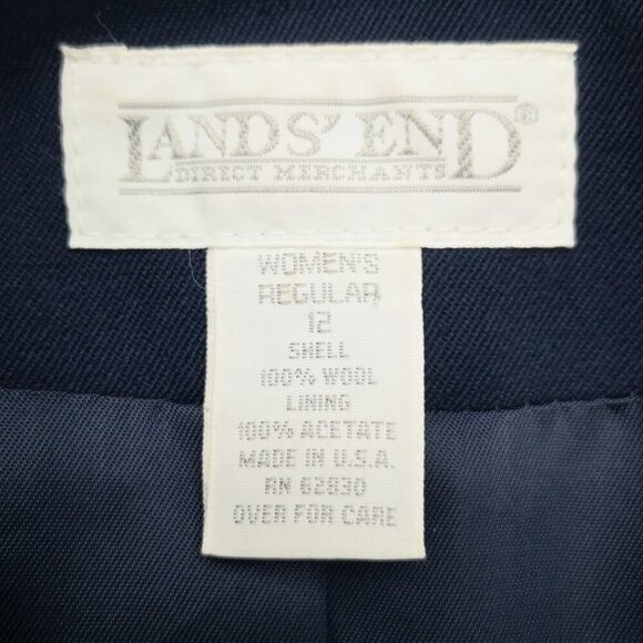 Lands' End Ladies Size 12 Navy 100% Wool Lined 1 Button Closure Blazer - Picture 3 of 9